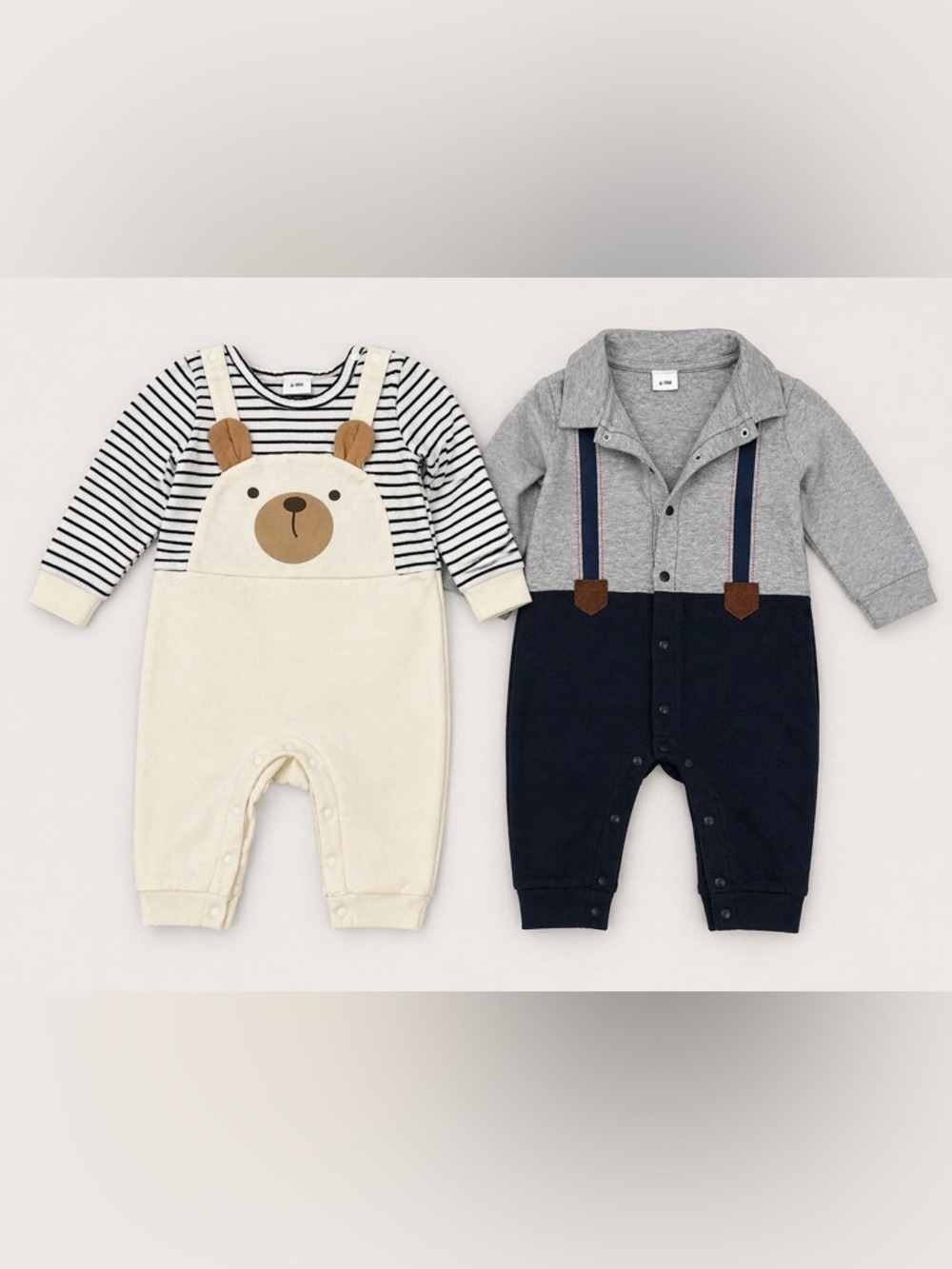 Baby Outfit Bundle 6-9M 2 Rompers Bear & Suspender Style Cute